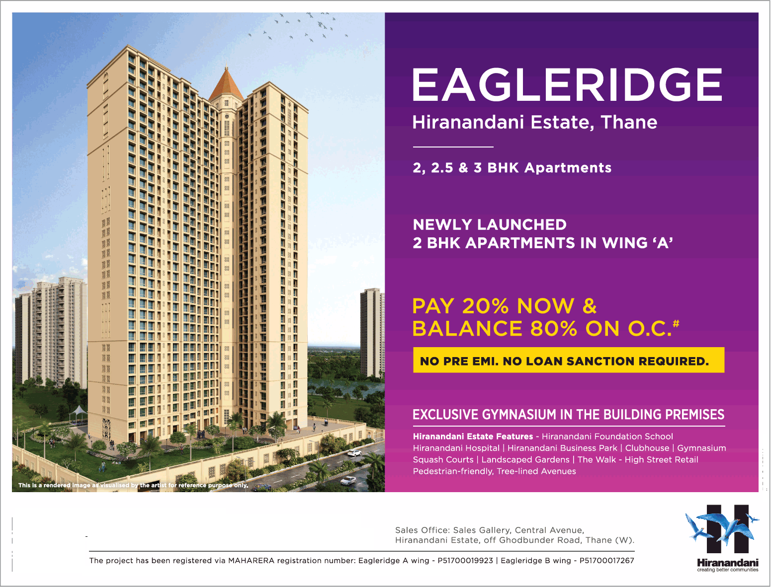 Newly launched 2 BHK apartments in Wing -A by Eagleridge Hiranandani Estate Thane, Mumbai